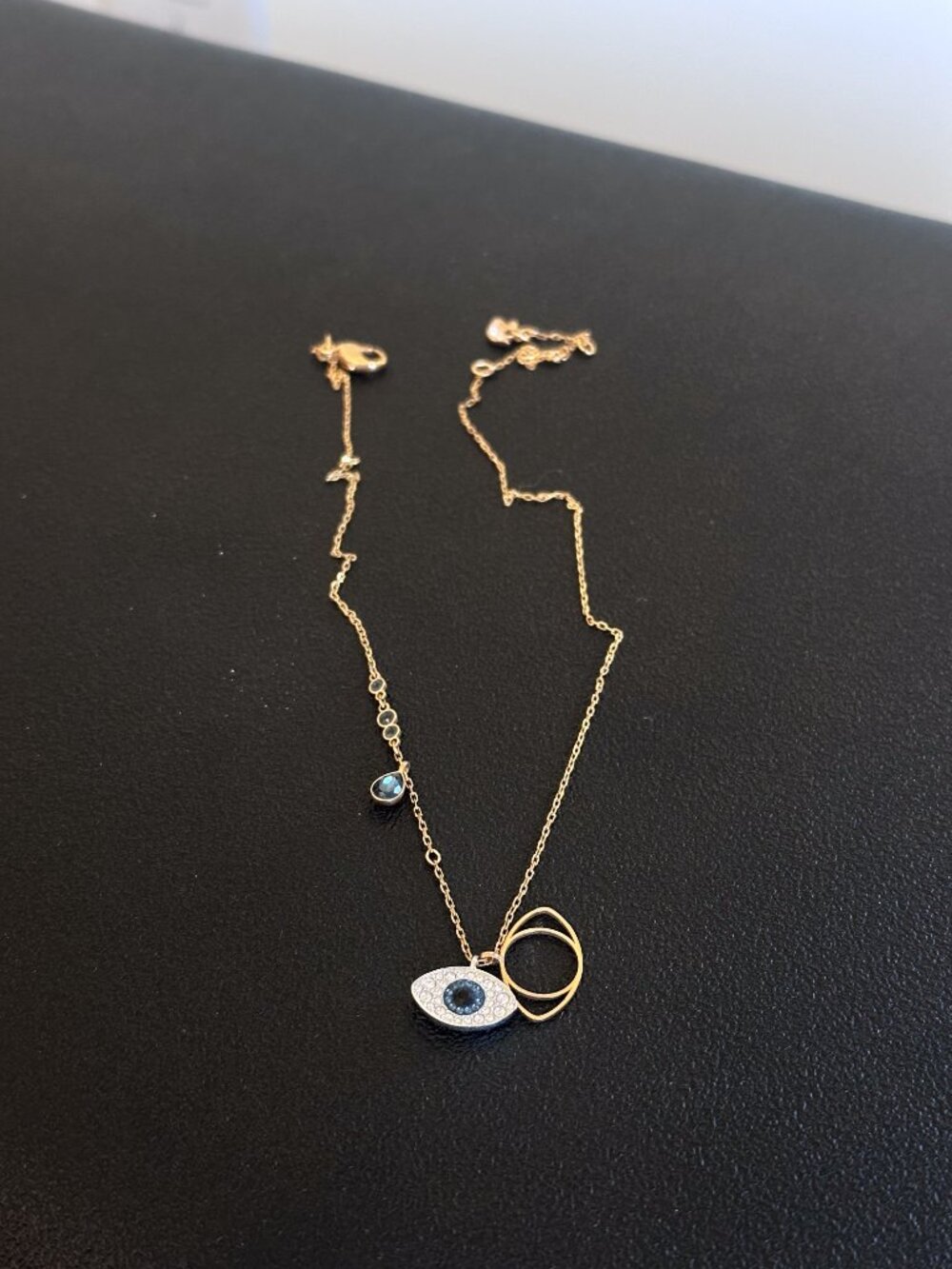 Swarovski Rose Gold Evil Eye Necklace with Blue and White Stones